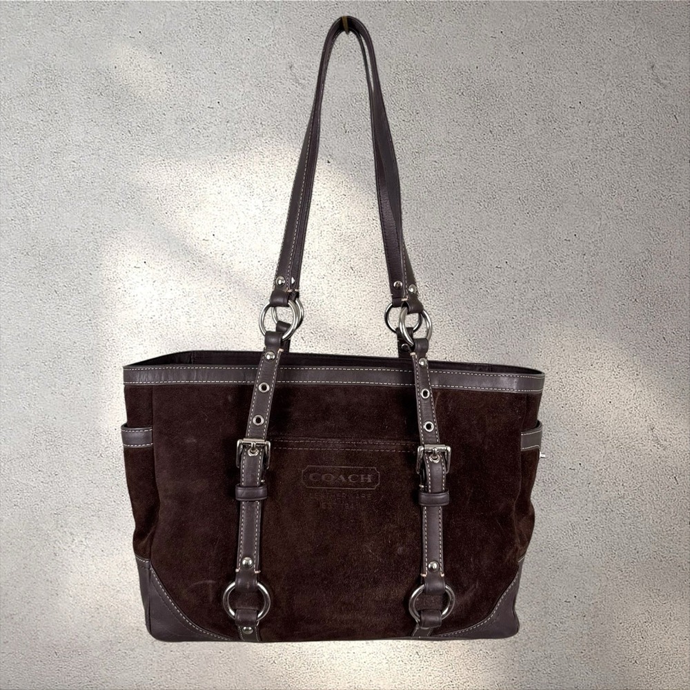 Coach Vintage Hamptons Brown Suede Gallery Tote Shoulder Bag Y2K F12836